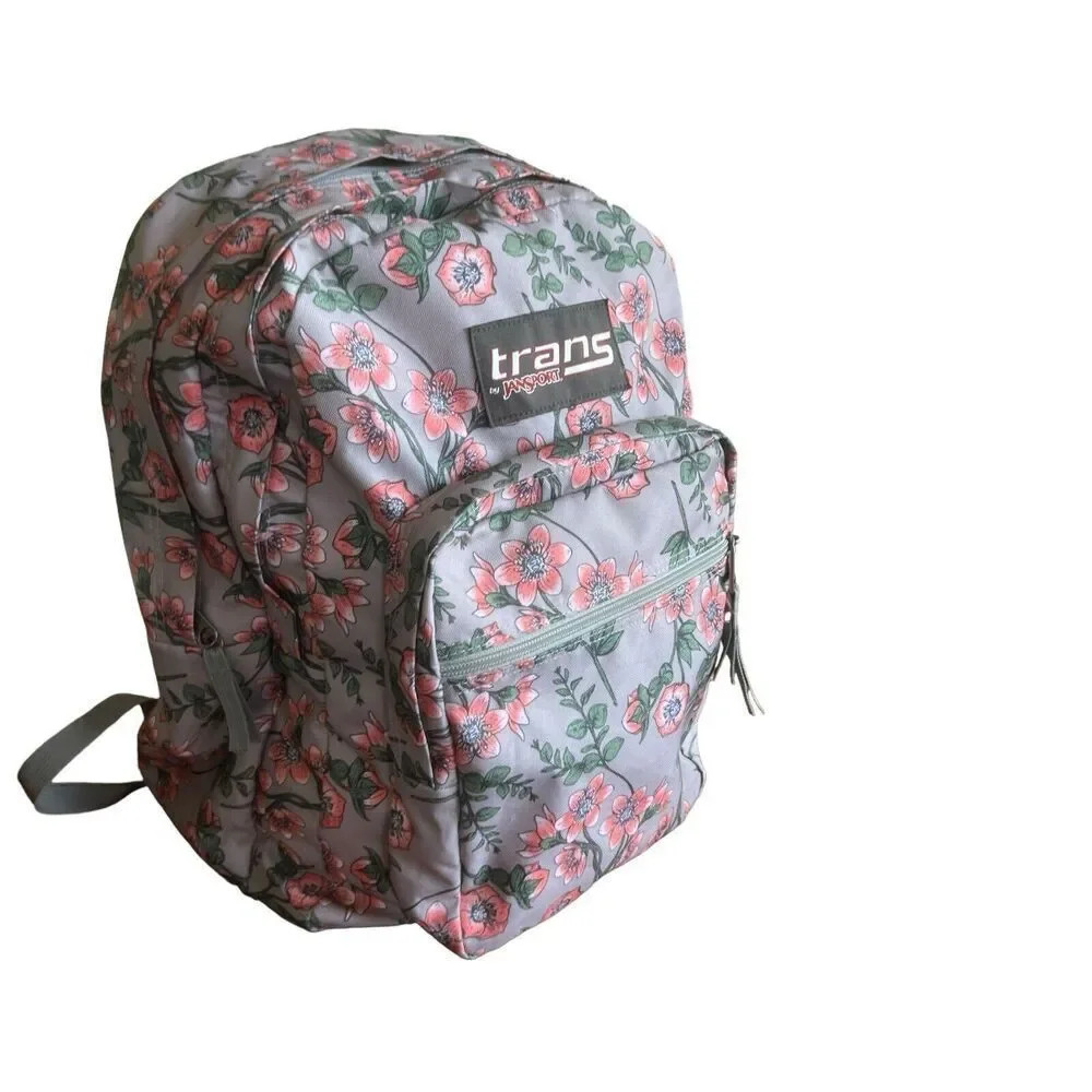 Trans by JANSPORT Supermax Backpack ~ 15" Laptop Sleeve Pockets Floral Gray